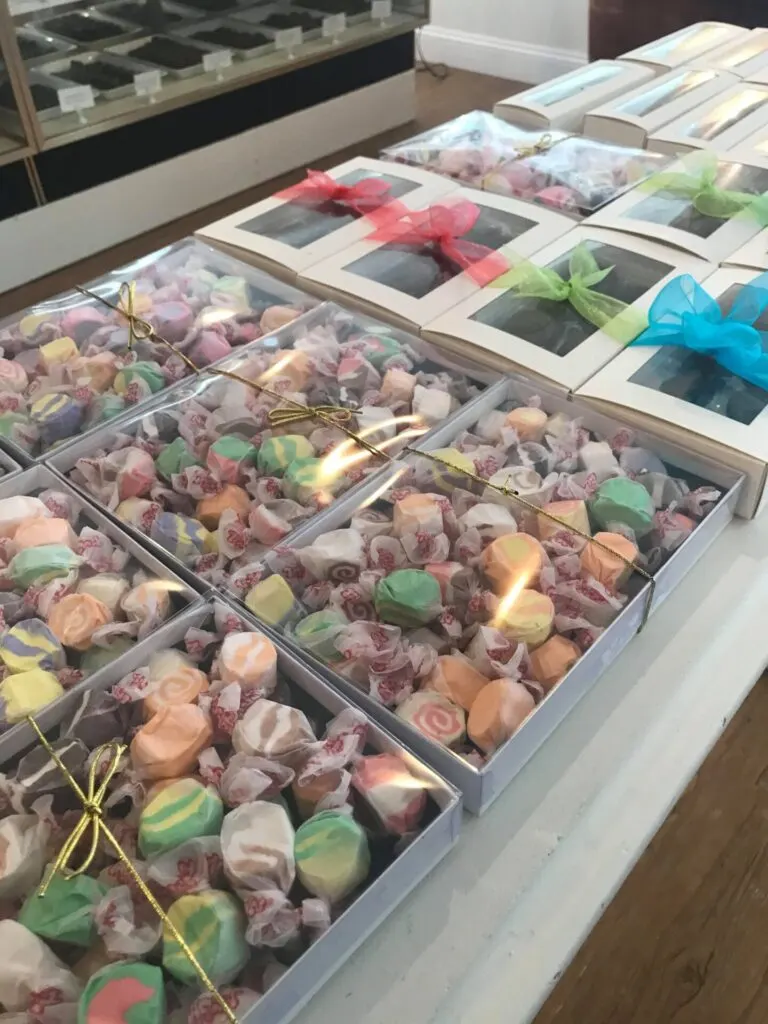 image of candy in boxes at candy and ice cream shop in niantic ct.