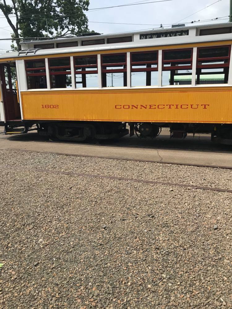 image of trolley at shoreline trolley museum in east haven ct.