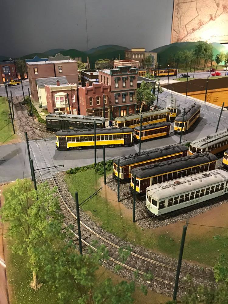 image of model trolleys at shoreline trolley museum in east haven ct.