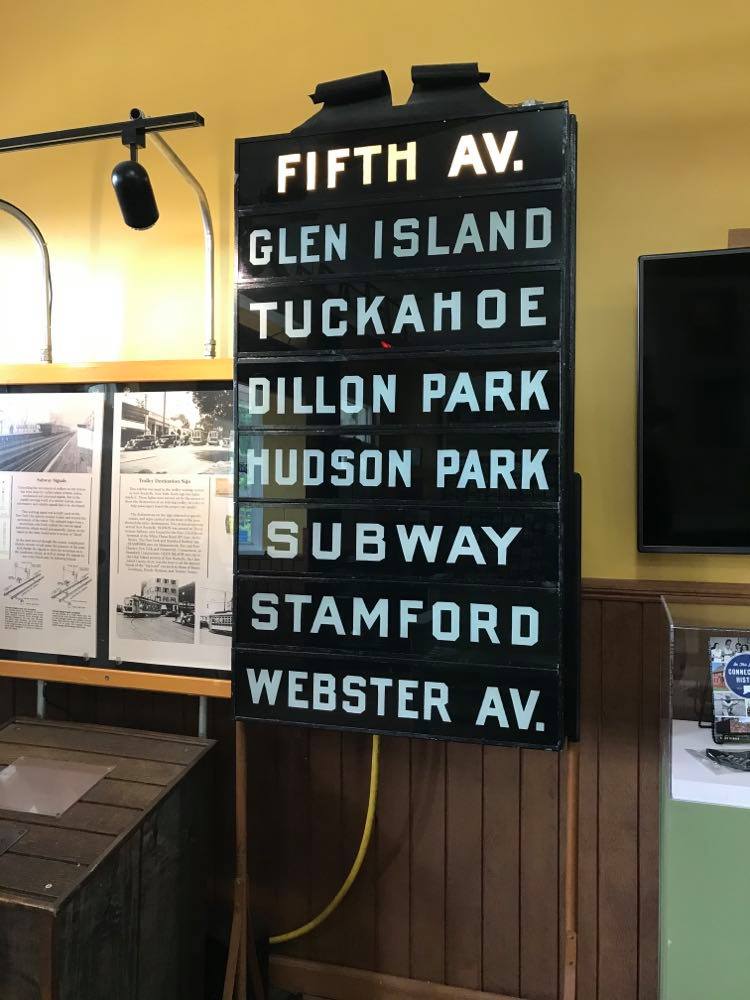 image of trolley station sign at shoreline trolley museum in east haven ct.