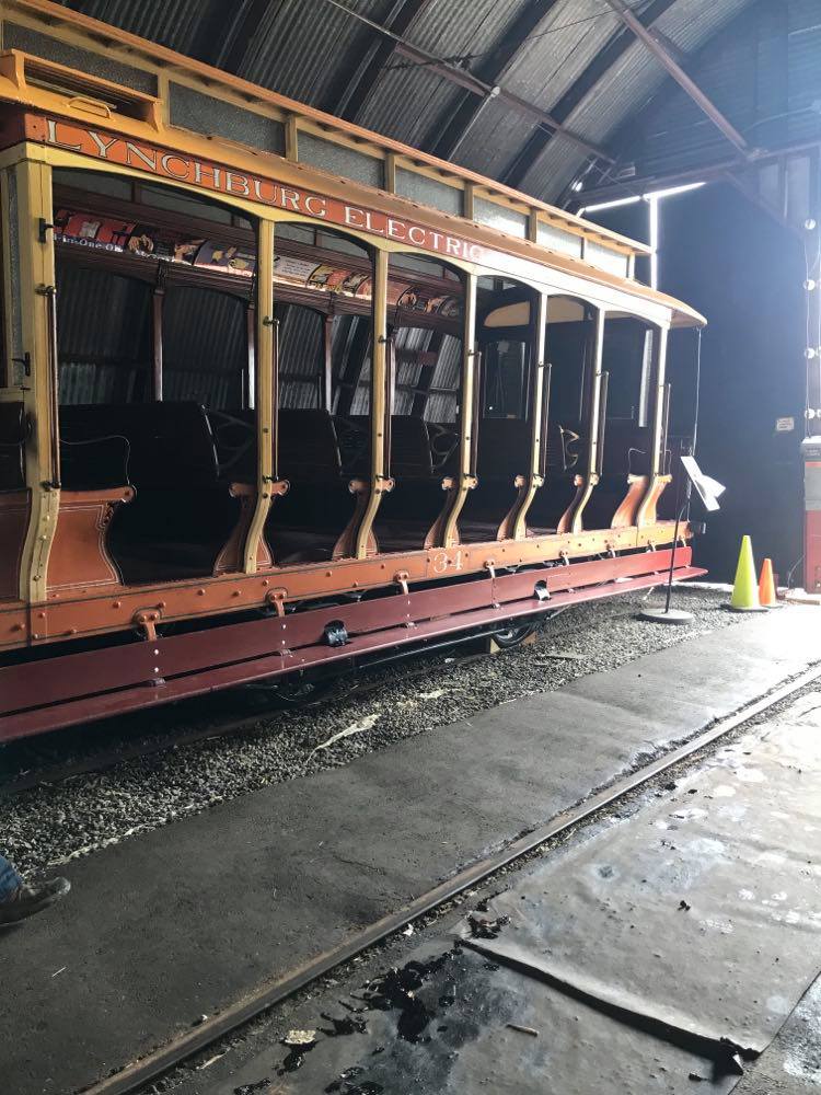 image of lynchburg electric trolley at shoreline trolley museum in east haven ct.