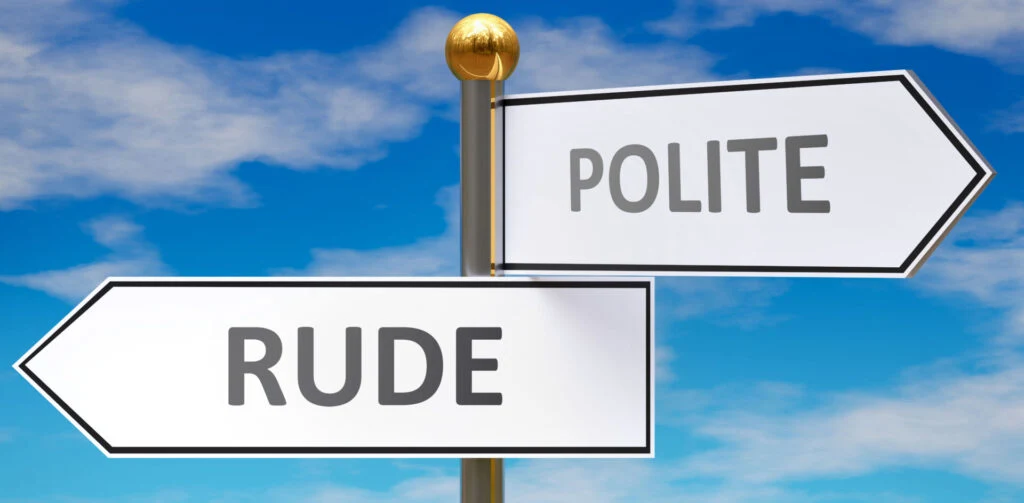 image of 2 signs, one says rude and the other says polite.