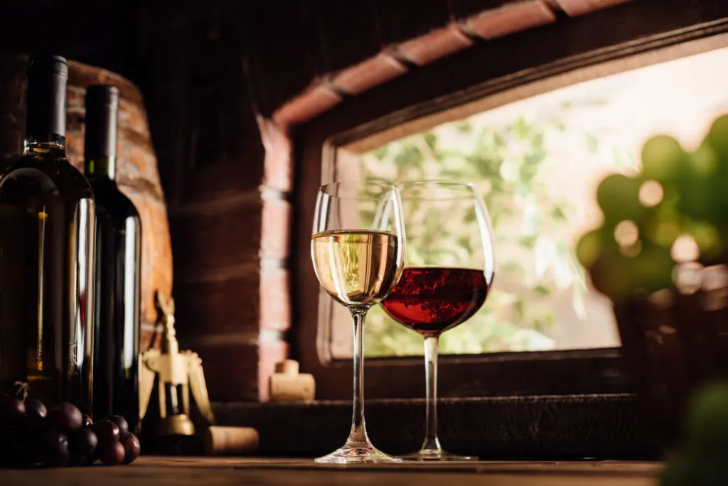 Image of 2 wine glasses in a winery in Connecticut.