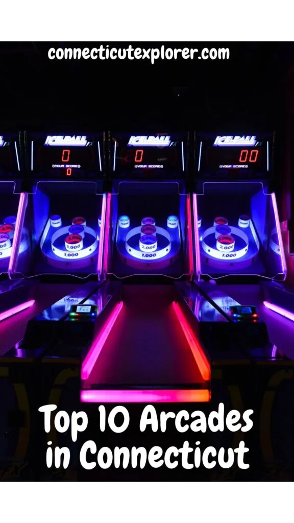 top 10 arcades in connecticut pinterest image.