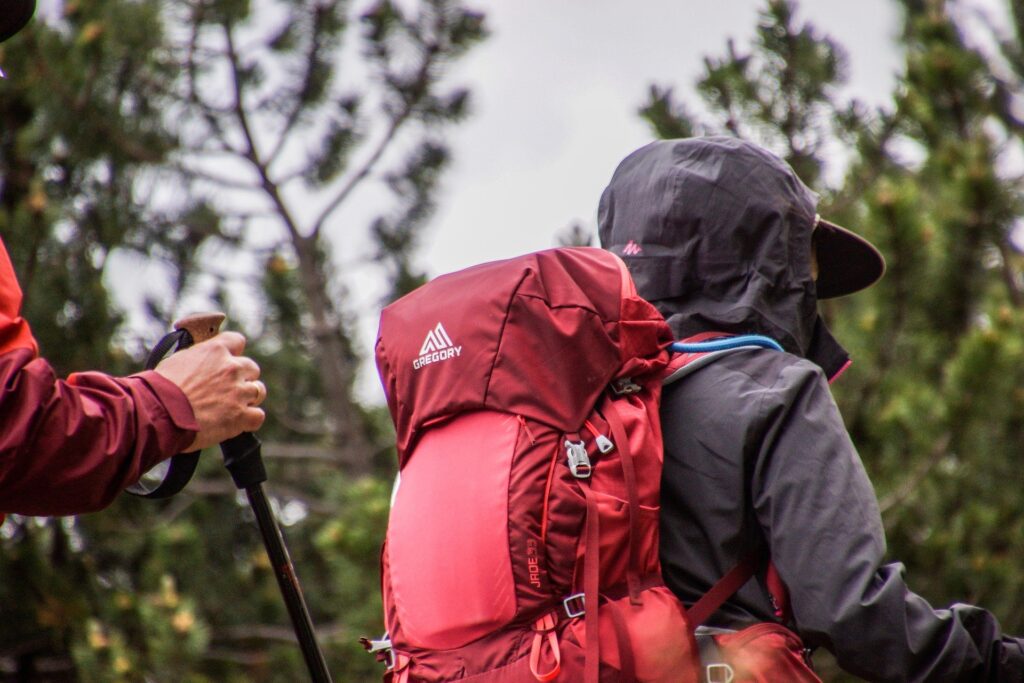 image of person with backpack on Connecticut walking trail.