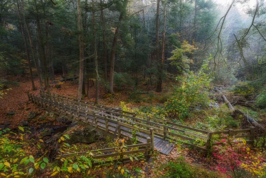 image of bridge at kettletown state park, a place for beach camping in connecticut.