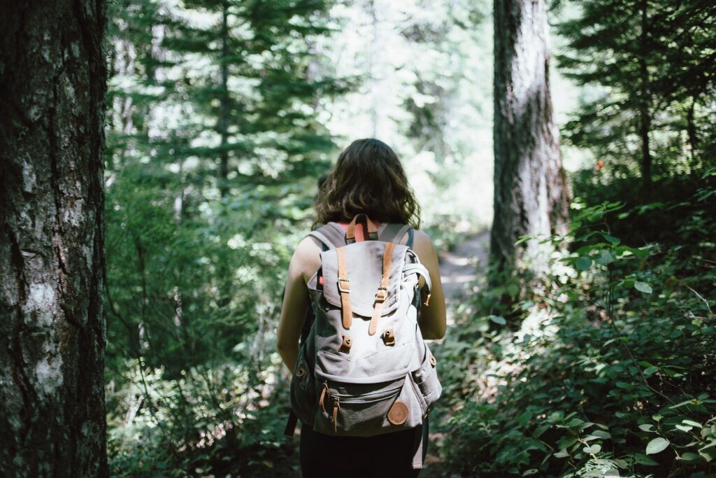 woman on walking trails in CT.