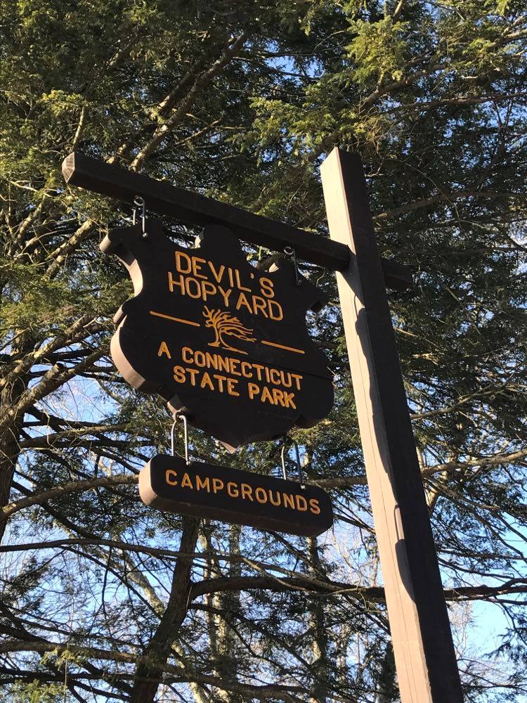image of the devil's hopyard campgrounds sign.