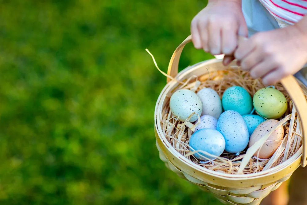 Image of easter eggs in a basket.