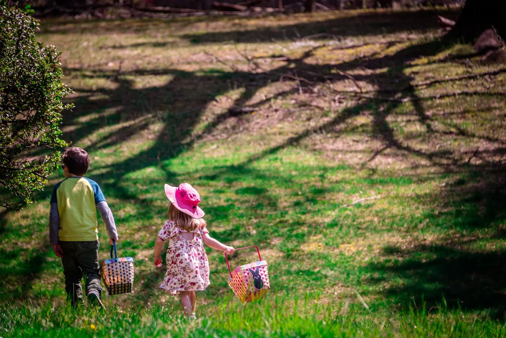 image of children in easter egg hunt in connecticut.