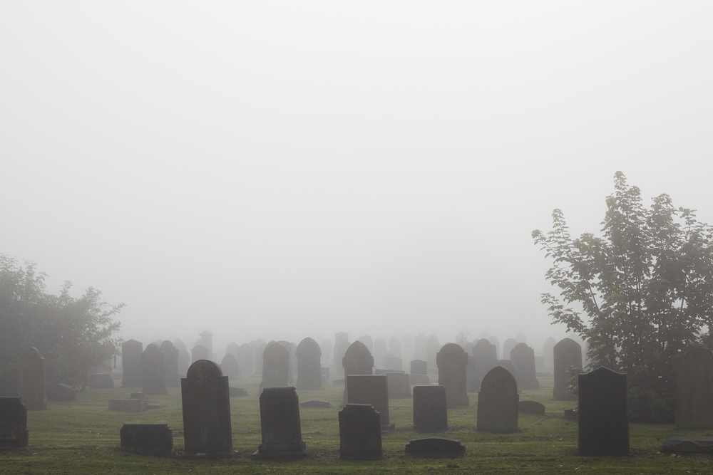 Image of foggy haunted cemeteries in CT.