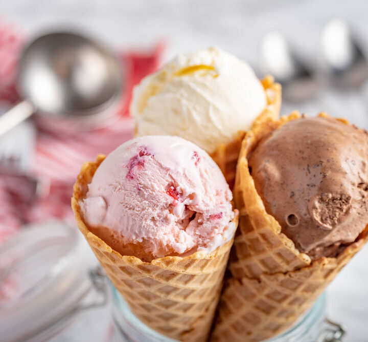 image of ice cream in waffle cones from one of the ice cream places in new haven.