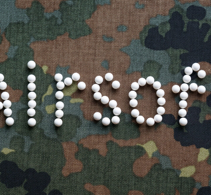 image of the word airsoft written in white pellets for airsoft in Connecticut article.