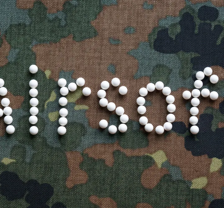 image of the word airsoft written in white pellets for airsoft in Connecticut article.