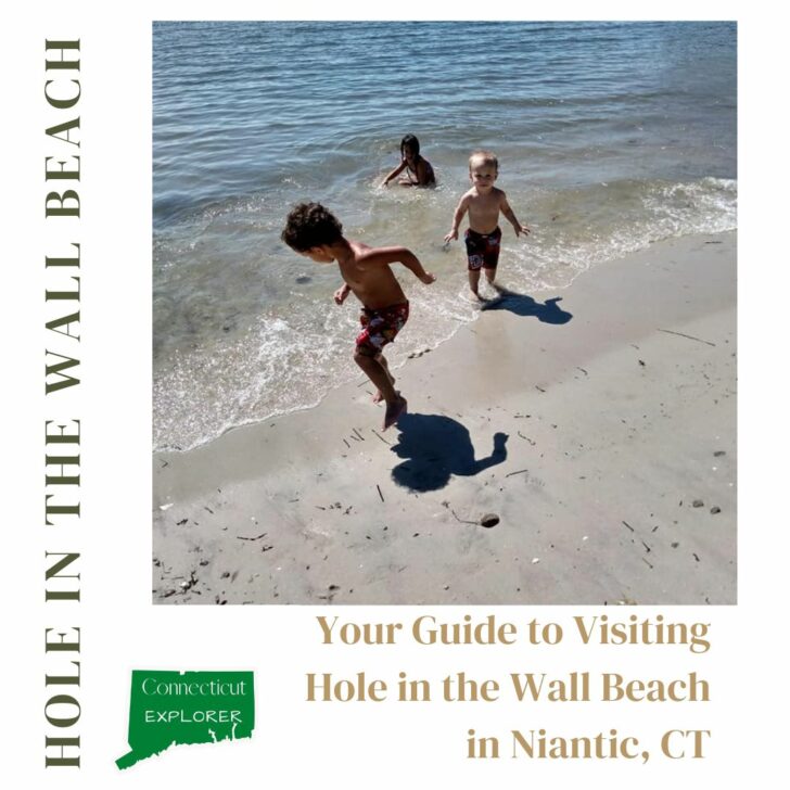 Image of Hole in the Wall Beach Guide header with 3 kids playing at the beach in Niantic ct.