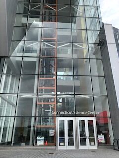 image of entryway to the connecticut science center in hartford, ct.