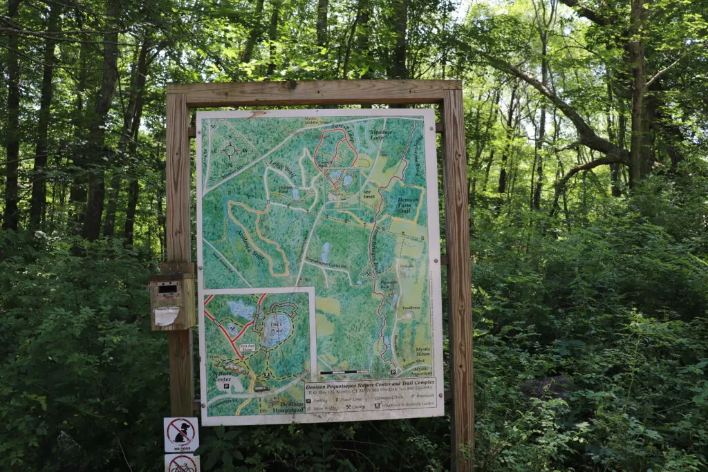 image of trail maps at denison pequotsepos nature center in mystic, ct.