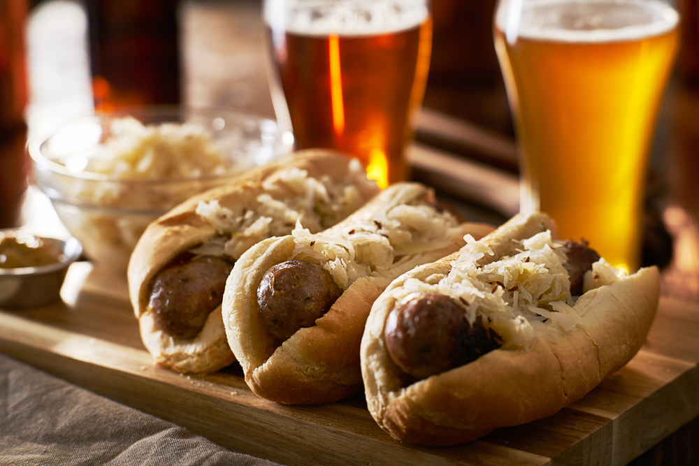 image of bratwurst and beer at German restaurants in CT.