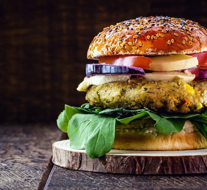 image of veggie burger that is served at vegan restaurants in Mystic, CT.
