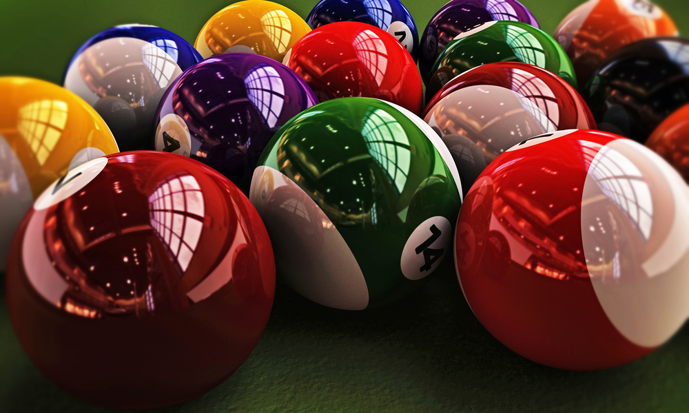 image of billiards balls at pools halls in CT, close up.