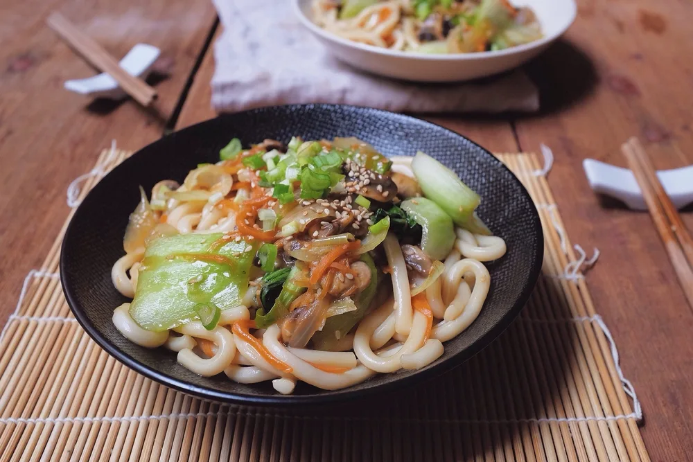 Image of udon noodles with vegetables at one of the Japanese restaurants in CT.