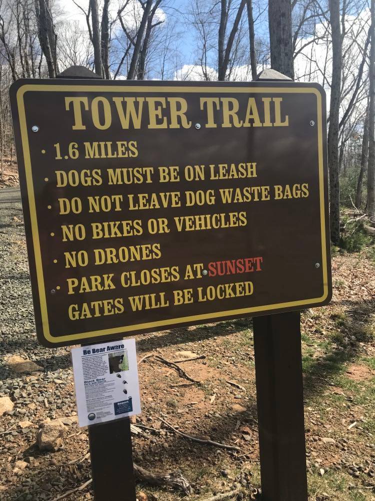 image of sign at the tower trail at sleeping giant state park in hamden ct.