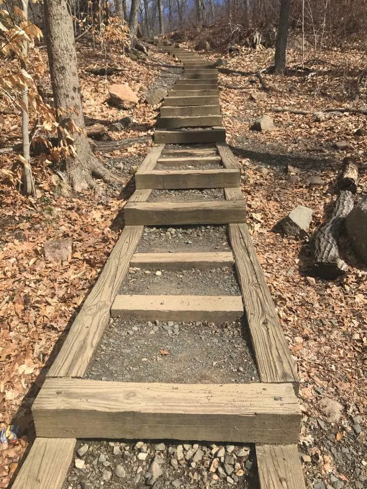 image of steps on the tower trail at sleeping giant state park in Hamden ct.